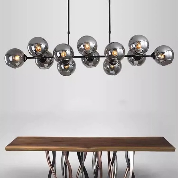 デザイン照明 ガラスシェードペンダントライト ブラック 8/12灯(W990/1450mm)