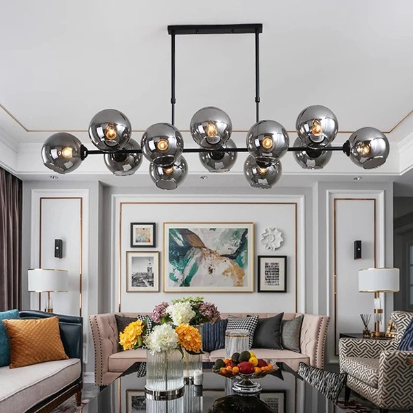 デザイン照明 ガラスシェードペンダントライト ブラック 8/12灯(W990/1450mm)