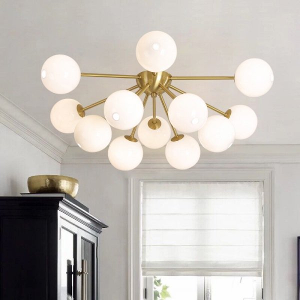 【E-Light】LEDシャンデリア ホワイトガラス/クリアガラス 9/12灯 （D500～D680mm×H220mm）