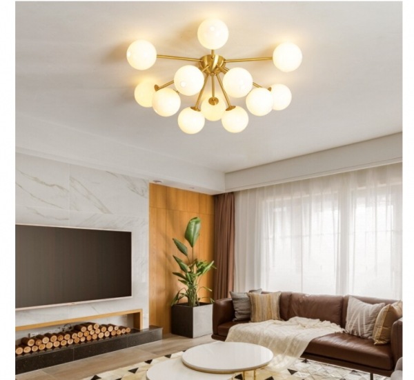 【E-Light】LEDシャンデリア ホワイトガラス/クリアガラス 9/12灯 （D500～D680mm×H220mm）