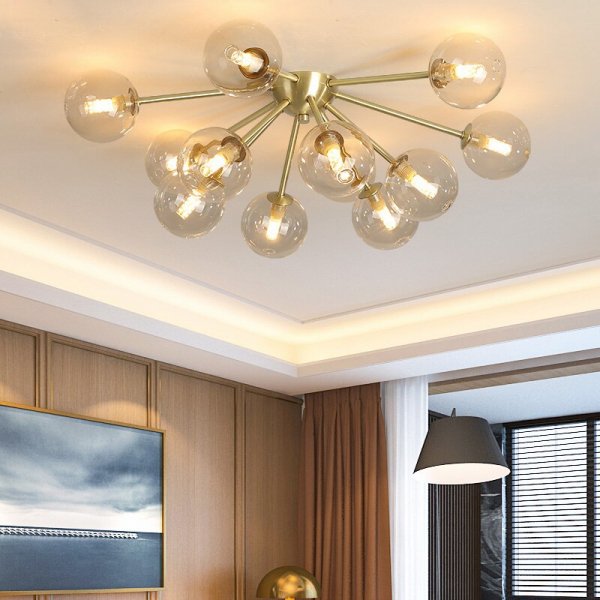 【E-Light】LEDシャンデリア ホワイトガラス/クリアガラス 9/12灯 （D500～D680mm×H220mm）