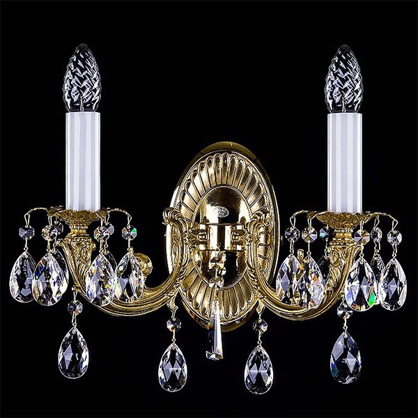 【ART GLASS】真鍮製クリスタルブラケット「SAGA」2灯(W360×H280mm)