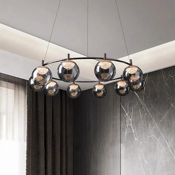 デザイン照明 ガラスシェードペンダントライト ブラック・4～12灯