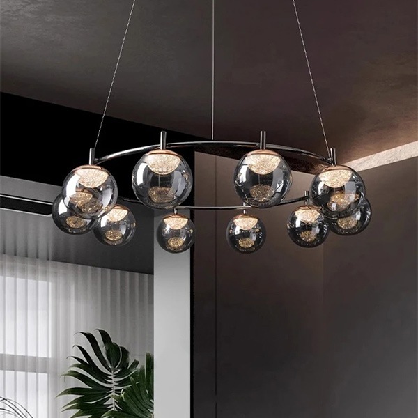 デザイン照明 ガラスシェードペンダントライト ブラック・4～12灯