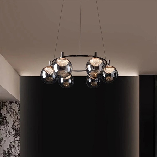 デザイン照明　ガラスシェードペンダントライト　ブラック・4～12灯（φ500～1000mm）