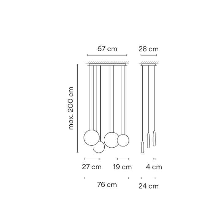 【Vibia】スペイン・LEDシーリングライト4灯「Cosmos」(W760×D240mm)