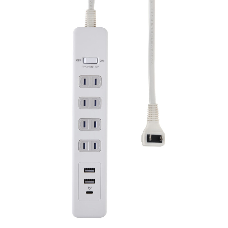 エルパ 電源タップ AC4個口 USB-A×2 PD対応USB-C×1 2m 雷ガード WLS-4322SUC(W)-エルパ・ダイレクト[ELPA  DIRECT]