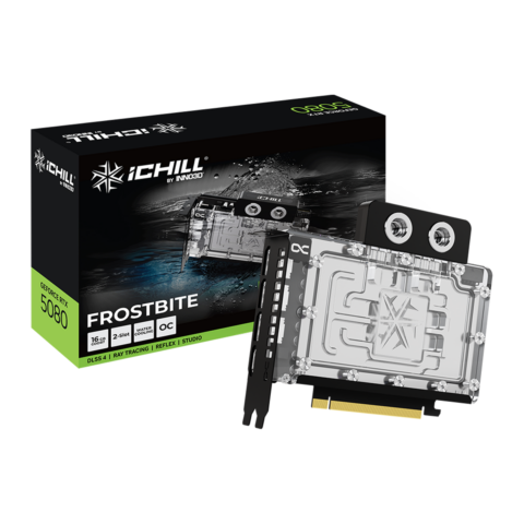 【受発注品】INNO3D GeForce RTX 5080 iCHILL FROSTBITE C50803-16D7X-1760FB (GO000272) 2.0スロット厚モデル GD5080-16GERIF