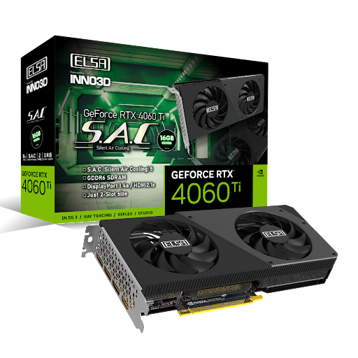 【新品処分】ELSA GeForce RTX 4060 Ti 16GB S.A.C (40602R) GD4060T-16GERS ※保証なし初期不良のみ対応