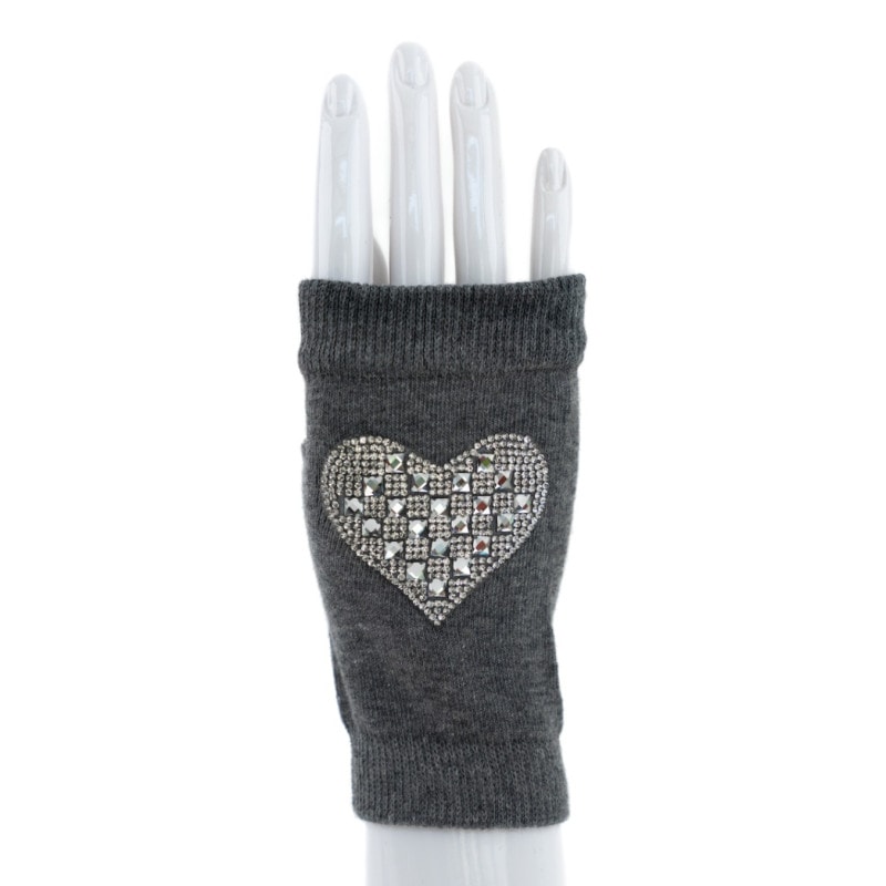 貴婦人のように、キラキラ手袋  　ハート・グレイ