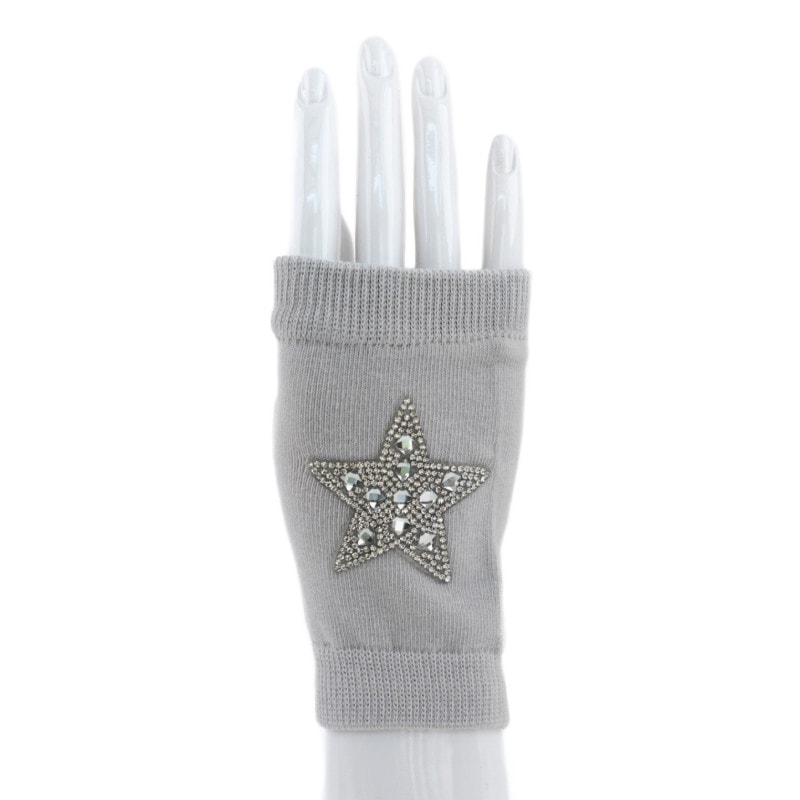 貴婦人のように、キラキラ手袋  　星・ライトグレイ