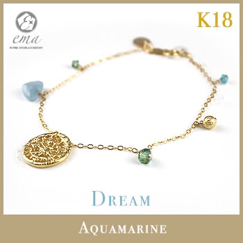 K18金 14KGF ブレスレット 天然石 アファメーションジュエリー <Dream-私の夢は叶っている-> 【アクアマリン】