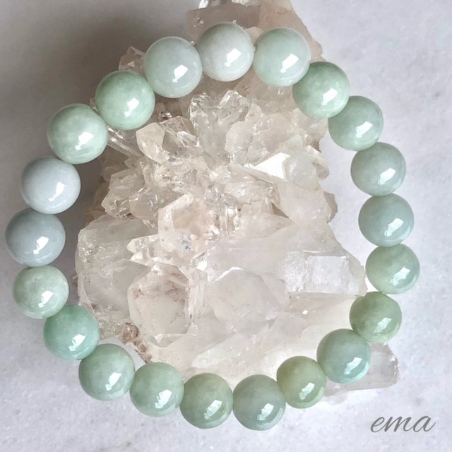 ミャンマー天然本翡翠A貨漂花柄ブレスレット