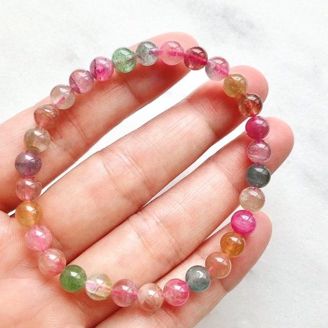 アフガニスタン産 マルチカラートルマリン 丸玉ブレス 6mm No.2 / 60-6 TRMC6BS2 アフガニスタン産 マルチカラートルマリン 丸玉ブレス 6mm No.21点