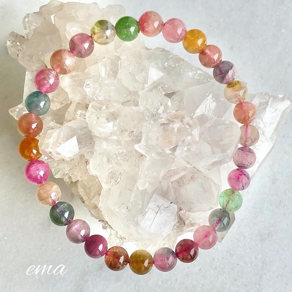 アフガニスタン産 マルチカラートルマリン 丸玉ブレス 6mm No.2 / 60-6 TRMC6BS2 アフガニスタン産 マルチカラートルマリン 丸玉ブレス 6mm No.21点