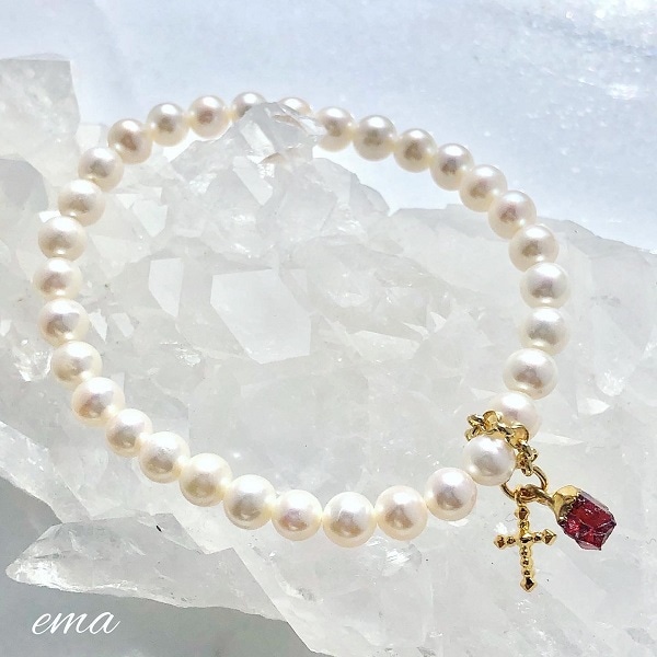 ガーネット クロスチャームブレスレット