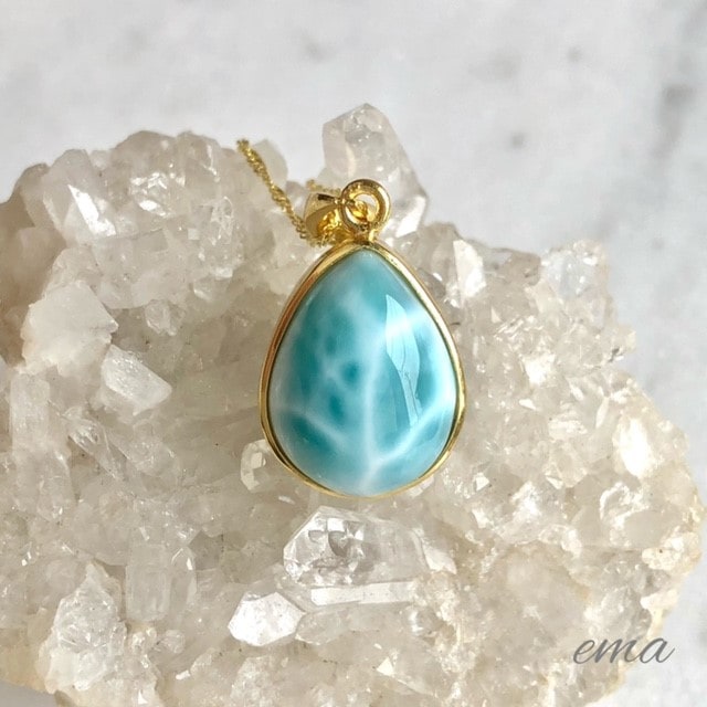 18K 天然石 ラリマーペンダント最高品質
