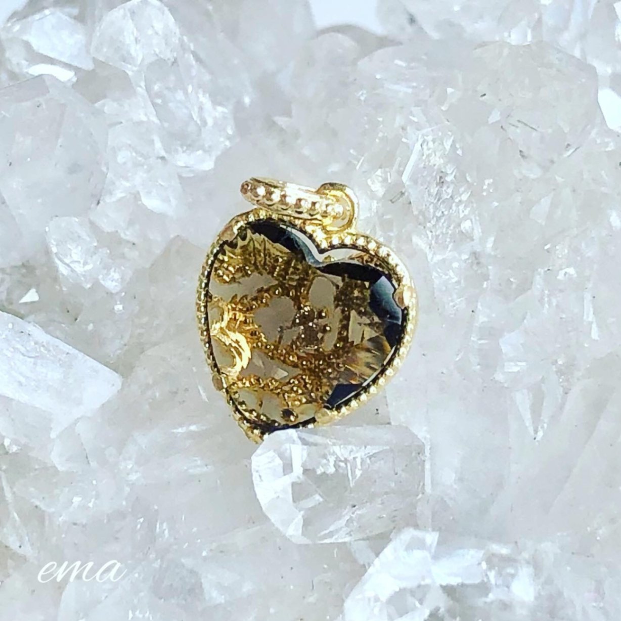 超美石】スモーキークォーツ ハート 18金 ペンダントトップ  