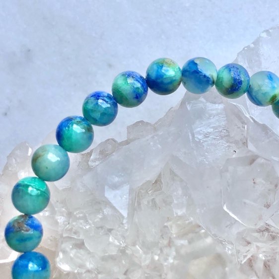 超美石】アズライトマラカイトインクォーツ 6mm ブレスレット