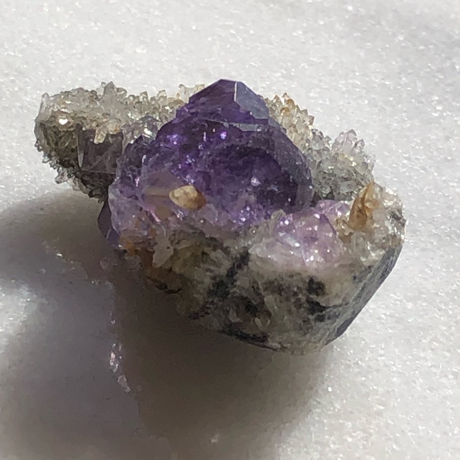 レア★パープル＆グリーンフローライト　水晶共生　母岩付き　高品質高透明　鉱物標本 レア☆パープル＆グリーンフローライト 水晶共生 母岩付き 高