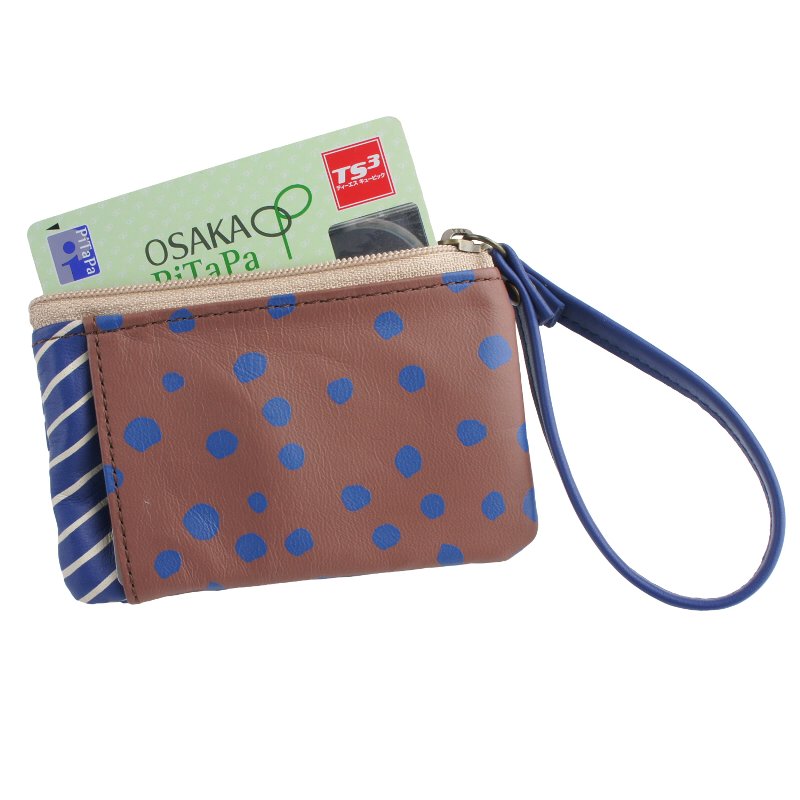 ☆オシャレでかわいい小物入れ パスケース 定期入れ コインケース 日本製 馬革 本革 手描き風 ドット