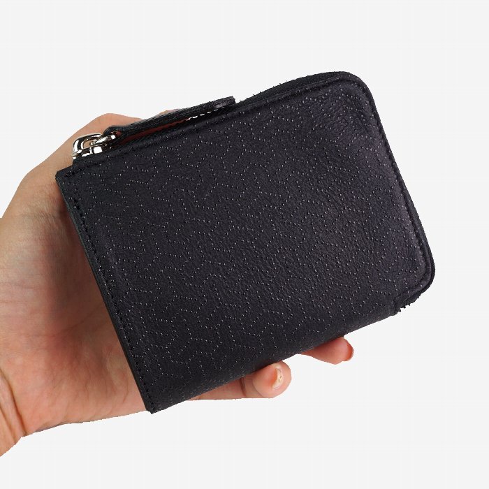 L字ファスナー　ミニ財布　革財布　ブラック　黒　本革　二つ折り財布　レザー　ヌメ L字ファスナー 財布 毘沙門 レディース メンズ 小さい財布 ミニ
