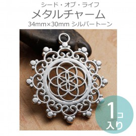 1個入 34mm×30mm メタルチャーム シード・オブ・ライフ シルバートーン / シードオブライフ SeedOfLife 生命の種子 七宝繋ぎ風 神聖幾何学 シンボル レース風 ハンドメイド材料 
