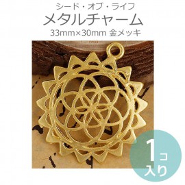 1個入 33mm×30mm メタルチャーム シード・オブ・ライフ 金メッキ / シードオブライフ SeedOfLife 生命の種子 神聖幾何学 七宝繋ぎ風 レース風 シンボル ハンドメイド材料 透かし