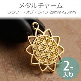 2個入 29mm×25mm メタルチャーム フラワー・オブ・ライフ 透かし&彫刻 金メッキ / フラワーオブライフ FlowerOfLife 生命の花 神聖幾何学 シンボル ハンドメイド材料 透かし 