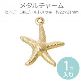 1個入 約22×21mm メタルチャーム ヒトデ 14Kゴールドメッキ / マリンモチーフ ペンダントトップ 海 金色 sea gold 海星【ゆうパケット対応】|チャーム|その他