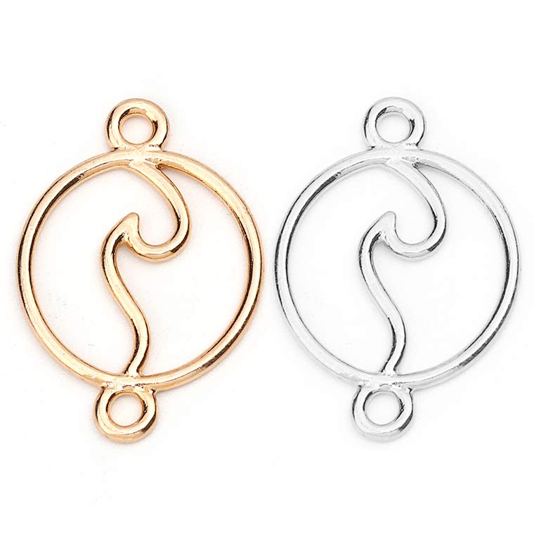 2個入 約28×20mm 全2色 コネクターパーツ 丸枠の波 金メッキ 銀メッキ