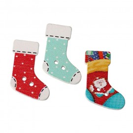 約36×26×2mm 10個入 ウッドボタン 靴下 2つ穴 アソート / 木製ボタン 木の素材 Xmas ソックス 冬のモチーフ イラストボタン ハンドメイド材料【ゆうパケット対応】|ボタン|その他