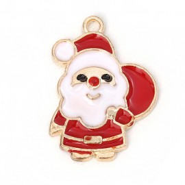 1個入 約22×17×1.2mm メタルチャーム サンタさん 金メッキ エナメル / クリスマス xmas サンタクロース ペンダントトップ【ゆうパケット対応】|チャーム|その他