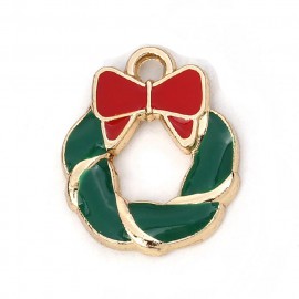 1個入 約16×14×2.8mm メタルチャーム クリスマスリース / クリスマス xmas リース オーナメント ペンダントトップ【ゆうパケット対応】|チャーム|その他