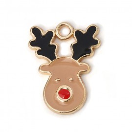 1個入 17×13×1.8mm メタルチャーム 茶色いトナカイさん / クリスマス xmas となかい deer オーナメント ペンダントトップ【ゆうパケット対応】|チャーム|その他