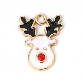 1個入 約17×13×1.8mm メタルチャーム 白いトナカイさん / クリスマス xmas となかい deer オーナメント ペンダントトップ【ゆうパケット対応】|チャーム|その他