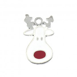 1個入 約21×13×1.8mm メタルチャーム 真っ白エルクさん / クリスマス xmas トナカイ となかい エルク ヘラジカ deer オーナメント ペンダントトップ【ゆうパケット対応】|チャー