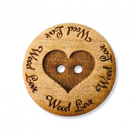 木製 アガチス 名入れボタン 2つ穴 丸ボタン ハート 50mm 厚さ:3mm アンシャンテラボ / ヘアアクセサリー 飾りボタン ハート heart ネームボタン 名入れ ギフト チャーム ワンポイ