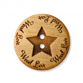 木製 アガチス 名入れボタン 2つ穴 丸ボタン 星 50mm 厚さ:3mm アンシャンテラボ / ヘアアクセサリー 飾りボタン スター star ネームボタン 名入れ ギフト チャーム ワンポイント 