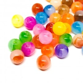約8mm  アソート50個入 アクリルビーズ 球形 マーブルカラー 穴約1.8mm / 半透明 スペーサー ミックス MIX ポスターカラー 光沢あり プラスティック カラフル POP ポップ 可愛い