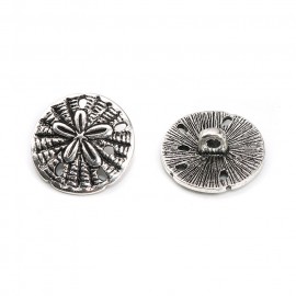 19mm×18mm 2個入 アンティーク風 メタルボタン 花柄 銀古美 / シルバー 亜鉛合金 金属製 裏穴ボタン 足つきボタン 円形 銀古美 服 バッグ ハンドメイド材料 【ゆうパケット対応】|ボタ