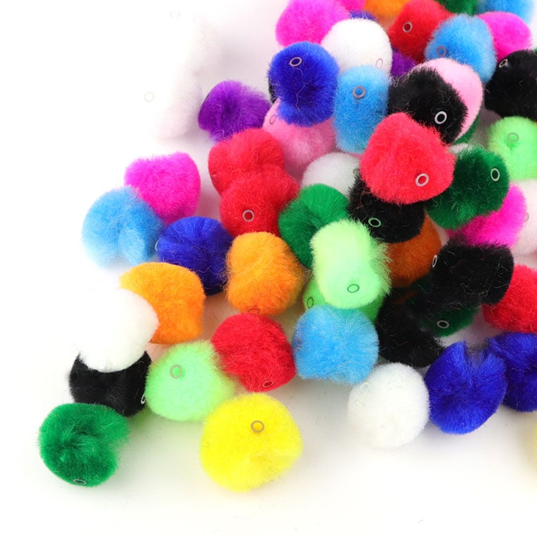 20mm アソート20個入 化繊製 ポンポン ボンボン 穴有り / ぼんぼん
