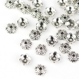 30個入 7mm×3mm 座金 フラワー 6枚花弁 銀古美 / 花座 深型 ビーズ キャップ フラワーキャップ アンティークシルバー シルバー オリエンタル ボタニカル【ゆうパケット対応】|ビーズ|そ