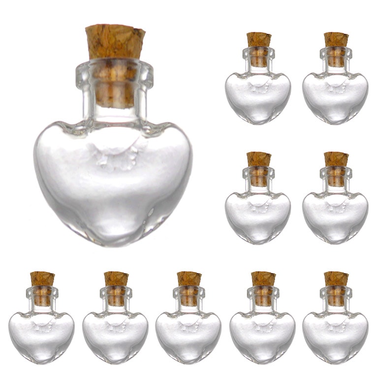 10個セット ハート型 25×20mm ガラス小瓶 / コルク瓶 コルク栓 ミニ