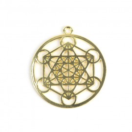 1個入 40mm×44mm メタルチャーム フルーツオブライフ 透かし ゴールド / マカバ瞑想 曼陀羅 mandala 円輪 コスモロジー スピリチュアル 魔法陣 透かし レース模様 装飾パーツ 金