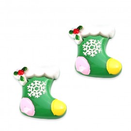2個入 約 24mm×26mm×8mm プラスチックカボション  クリスマスの靴下 グリーン / Xmas xmas ソックス クリスマス オーナメント 装飾 樹脂パーツ 貼り付けパーツ 埋め込み 素