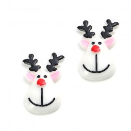 2個入 約 20mm×31mm×8.5mm プラスチックカボション 白いトナカイ / Xmas xmas クリスマス オーナメント 装飾 樹脂パーツ 貼り付けパーツ 埋め込み 素材 デコパーツ 装飾パ