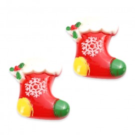 2個入 約 24mm×26mm×8mm プラスチックカボション  クリスマスの靴下 レッド / xmas クリスマス オーナメント 装飾 樹脂パーツ 貼り付けパーツ 埋め込み 素材 デコパーツ セッテ