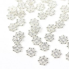 約10mm 20個入 メタルビーズ 雪の結晶 シルバー 穴約1.8mm / クリスマス xmas アクセサリー スノーフレーク スペーサー 銀メッキ ハンドメイド材料【ゆうパケット対応】|ビーズ|その