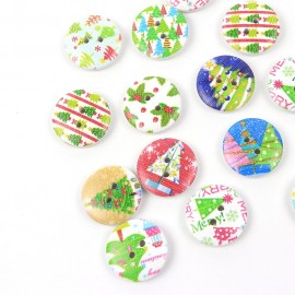 直径約20mm 10個入 クリスマスツリー デザイン 円型 二つ穴 穴2.3mm/ クリスマス Xmas ツリー 手芸用品 ハンドメイド材料【ゆうパケット対応】|ボタン|その他
